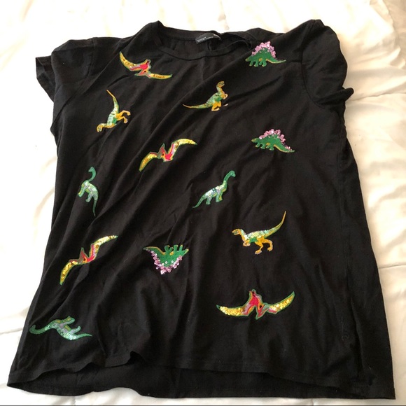 Zara Black Sequins Dinosaur Tshirt Size 